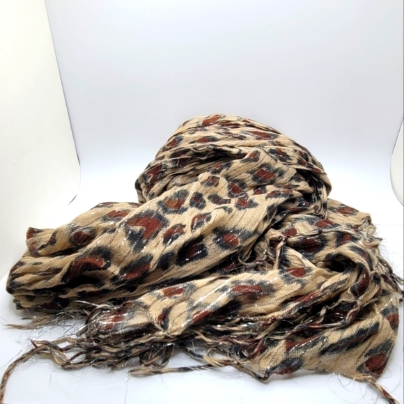 FreshBrewed Metallic Animal Print Cotton Blend Fringed Scarf - Picture 4 of 8